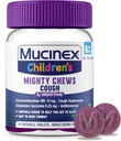 Mucinex Mighty Chews Night Kids Cough Medicine, Easy to Dose Cough Suppressant z Dextromethorphan, Kids Travel Medicine for Cough, Mieszany aromat jagodowy, 16 tabletek do żucia