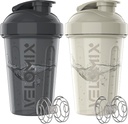 VELOMIX -2 Pack - 20 oz butelki shaker protein do mieszania białek - 2x whiskey drut 124; szklanki shaker do shake 'ów protein i pre Workout 124; opakowanie butelki shaker protein (Gray / White)
