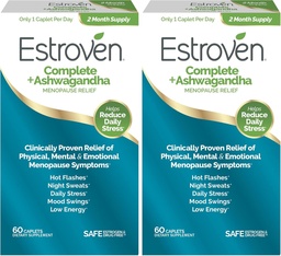 Estroven Complete + Ashwagandha Multi- Symptom Suplement do Menopauzy dla Kobiet - Poświadczone klinicznie składniki zapewniają menopauzę Relief & nocne poty + Hot Flash Relief * - 4 Miesiąc dostawy (Opakowanie 2)
