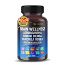 Brain Wellness Ginkgo Biloba Rhodiola Cordyceps Rumianek Ashwagandha Gotu Kola Bacopa Rosemary Święty Basil Black Pepper - 150 Capsules - Made in USA