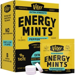 Mieszanki kofeiny Viter Energy 80mg Extra Strength - 90 kawałków kofeiny z witaminami B. Sugar Free Vegan Breath Mint. Energize Nootropic Focus Booster for Fast Alertness (Peppermint Flavor, 30 Pack)