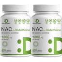 2 Pack NAC Supplement (N- Acetyl Cysteine) 1000 mg Serving with Reduced Glutathione, 480 kapsułki