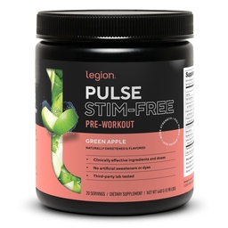LEGION Pulse pre Workout Supplement - All Natural Nitric Oxide Precuting Drink to Boost Energy, Creatine Free, Natural Sweetened, Beta Alanine, Citruline, Alpha GPC (Caetine Free Green Apple)