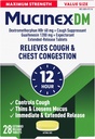 Mucinex Cough Suppressant and Expectorant, DM Maximum Strength 12 Hour Tablets, 28ct, 1200 mg Guaifenesin, Relieves Chest Congestion, Quiets Wet and Dry Cough, # 1 Doctor Recommended OTC Expectorant