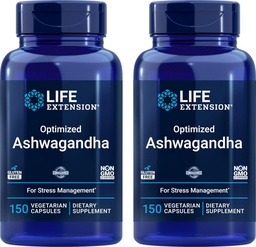 Life Extension Zoptymalizowane Ashwagandha, 150 Veg Caps (Opakowanie 2) - Non- GMO, Gluten Free, Kapsułki wegetariańskie