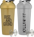 [2 Pack] 28 Butelki Ounce Proten Shaker z mieszalnikami z Kilotesami motywacyjnymi 124; Idealny do mieszania białka, Pre- Trening, i Zielonych Drinków 124; BPA Free i zmywarki bezpieczne 124; Gold & Silver