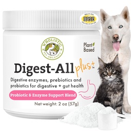 Wholistic Pet Organics Probiotics for Dogs with Digestive Enzymes & Prebiotic Fiber - 2 Oz - Daily Cat & Dog Probiotics for Digestive Health, Anti Darrhea & Gut Support - Natural Powder Supplement