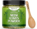 Neem Leaves proszek Naturalne rozwiązanie dla Pimple- Free Clear Skin & Silky Hair, Idealny do pakowania twarzy, Pielęgnacja włosów i Wsparcie pigmentacji z drewnianą łyżeczką - 100g