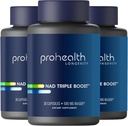 ProHealth NAD Triple Boost. 3X NAD + Optimizer. Doctor Formated, Dodatkowy suplement siłowy, Zawiera 500mg Nikotynamidu Ribozyd NR (Aktywny składnik w NMN) 30 Służenie (3 Pack)