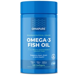 OMAPURE Fish Oil Supplements with Omega 3 Fatty Acids (1 butelka, 120 Softgels) - Wysoka EPA, DHA, & IFOS Fish Oil Pills Support Heart & Joint Health - Burpless Fish Oil Promotes Brain Function