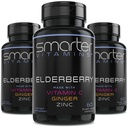 (3 Pack) Inteligentniejszy Elderberry Kapsułki + Witamina C + Imbir & Cynk, Suplement ziołowy, Potężny Black Elder Berry Extract Antyoksydant Witamina, 180 Vegan pigułki