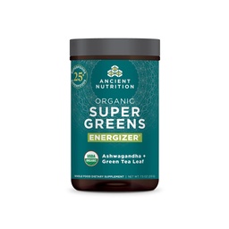 Ancient Nutrition Organic SuperGreens Energizer Proszek z probiotykami i B12, Wykonane z prawdziwych owoców, Warzywa i zioła, do żywienia, Detoksykacji i wsparcia energetycznego, 25 Służenia