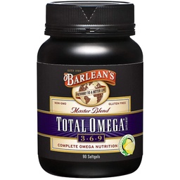 Barlean 's Total Omega 3 6 9 Softgels, Mieszany dodatek oleju rybnego z olejem z borasu i oleju lnianego, 1000 mg Omegas ALA, EPA, DHA i GLA do wspólnych suplementów wsparcia i zdrowia serca, 90