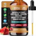 Kreatyna i Bacopa płynne krople z grzywą lwa, zielona herbata i Ginkgo Biloba - szybszy mieszanka absorbująca niż gumki i tabletki - Vegan suplement do ulepszonego focus & Cognition (Truskawkowy arbuz, 60 ml)