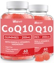 Gumy bez cukru CoQ10 200 MG, Koenzym Q10 (Ubichinon) Gummie dla dorosłych, Suplement co Q10 z Omega-3, Magnez, Energia, Wsparcie dla mózgu