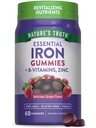Nature 's Truth Iron Gummies Yellow 124; 60 Count Yellow 124; Vegan, Non-GMO & Gluten Free Supplement Equipment 124; with Zinc & B Vitamins Yellow 124; Grape Flavor