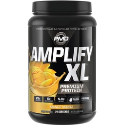 PMD Sports Amplify XL Premium Suplement białka serwatki Hydro Zielone Mieszanka - Glutamina i Matrix białka serwatki z Superfood dla mięśni, siły i odzysku - Mango Mania (24 Służenia)
