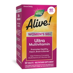 Nature 's Way Alive! Witaminy dla kobiet 50 Plus, Kompletna Multivitamina, Formuła o dużej mocy, Metylowane B12, Bezglutenowe, 60 Tabletki
