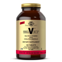 Solgar Formuła VM- 75, 180 Tabletki - Multiwitamina z Chelated Minerals - Witamina A, B6, B12, C, D, E - Biotin, Magnez, Wapń, Żelazko, Cynk - Wegan, Gluten Free, Dairy Free, Kosher - 180 Służenie