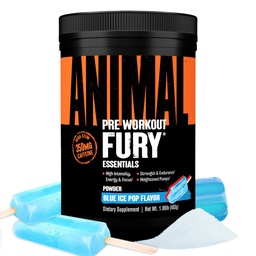 Animal Fury pre Workout Powder - Blue Ice Pop, 350mg Kofeina, BCAA Amino Acids, 2g Beta Alanine, Citruline & Tyrosine, Energia, Focus, Siła, Wytrzymałość, Wstępny trening dla mężczyzn i kobiet, 30 Służenie