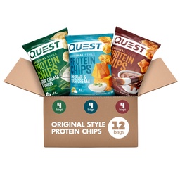 Quest Nutrition Protein Chips Variety Pack, BBQ, Cheddar & Sour Cream, Sour Cream & Cebula, wysoki poziom białka, niskie węglowodany, 1,1 oz (Opakowanie 12)