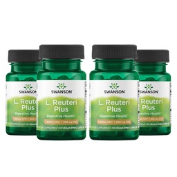 Swanson L. Reuteri Probiotic Plus w / L. Rhamnosus L. Acidophilus & FOS Prebiotic Digestive Support - Promotes Gut Health w / 7 Billion CFU per Capsule - (30 kapsułki wegetariańskie) (4 opakowania)