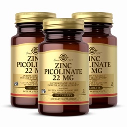 Solgar Pikolinate cynku 22 mg, 100 Tabletki (Opakowanie 3) - Promuje zdrową skórę - Wspiera system immunologiczny, Normalny smak i widzenie - Przeciwutleniacz - Non-GMO, Wegan, Gluten Free, Kosher - 300 Całość Sługi