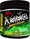 AMMO ® Energy Reloads™ Pre Workout Powder - 300mg Caffeine Zero Sugar Vital Aminos and Electrolytes No Artificial Flavors or Colors (Coconut Crossfire)