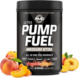PMD Pompa sportowa Paliwo Ultra średnie Stim - Premium Pre Workout Powder & Pompa mięśniowa, Greater Focus, Endurance & Recovery, Premium Creaine, Arginina & Beta Alanine - Peach Nectarine (30 Służenie)