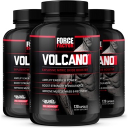 FORCE FAKTOR Volcano Prepracuj suplement booster tlenku azotu dla mężczyzn z kreatyną i L- Citrulina pomóc Boost tlenku azotu, Energia, Zbuduj mięśnie i poprawić przepływ krwi, 120 Liczba (Pack of 3)