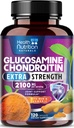 Glukozamina Chondroitin 2100mg - 3X Strength Joint Support Supplement with MSM, Glukozamina Siarczan, Turmeric, Boswella, Quercetin dla chrząstki, Elastyczność i Mobilność, Butelkowany w USA, 120 Kapsułki