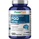 NusaPure PQQ Supplement 40 mg, 120 Veggie kapsułki, Non-GMO, Pyrrolochinolina Chinone Sól disodowa, Bioperine