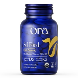 Witamina organiczna Ora D3 5000IU + K2 - Witamina Wegańska D z Lichen i K2 z Chickpear for Bone Health, Immune Support, & Mood, Maksymalna absorpcja - 1 Dostawa Miesiąca, 30 Tabletki do żucia