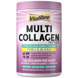 Multi Colagen Peptydes Powder Type I II III V X, Zhydrolizowane Białko Kolagenowe dla kobiet i mężczyzn, Skóra, Włosy, paznokcie, Unflavored, Non-GMO, Keto & GF, Zero Cukier, 22 Sługi, 8oz