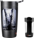 SQUATZ 22 Oz Butelka z shakerem elektrycznym - Doładowywana automatyczna flaga do mieszania protein, szczelność i łatwość czyszczenia, gładkie picie w 15 sekund, idealny do shake 'ów siłowni, kawa, koktajle mleczne (czarny)
