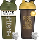 [2 Pack] 28oz Shaker Butelka z cytatami motywacyjnymi (Black / Gold & Moss) 124; Butelka z shakerem białkowym z mieszalnikami Agitators 124; Butelka z mikserem Shakerem do mieszania białek jest BPA Free i zmywarka bezpieczne