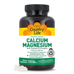 Kraju życia Target- Mins Wapnia Magnez z witaminą D- Complex, 1000mg / 500mg / 10mcg, 120 Kapsułki wegańskie, Certified gluten Free, Certified Vegan, Zweryfikowane non-GMO Zweryfikowane