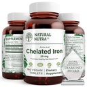 Natural Nutra Chelated Żelazo Suplement dla mężczyzn i kobiet, Nails Health, Promocje optymalnej absorpcji, Pomaga zwiększyć poziom żelaza, Utrzymanie ciała Fulid, Pomoc w poprawie wzrostu włosów, Zdrowie skóry, 180 Tabletki