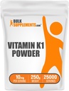 BulkSupplements.com Witamina K1 Proszek - Suplement Witaminy K1 do wsparcia zdrowia kości i serca - Gluten Free, 10 mg na jedną porcję, 250g (8.8 oz) (Opakowanie po 1)