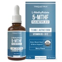 Metylofolian organiczny 7,5 mg Plus Kofaktor metylowy B12 - Metabolicznie Aktywna postać 5-MTHF, Superior Form of Folate - Organiczny aromat jagodowy, Ciekła postać podjęzykowa - Nastrój, Odkształcenie, Metylacja (1oz)