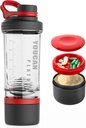 21oz Butelka shaker protein z pojemnikiem do przechowywania proszku - Shaker Cups for Protein Shei- przed treningiem butelką - Mixer Cup - Gym Sport Butelka wodna - Made with Tritan BPA Free, Wire Whisk Balls, Czerwony