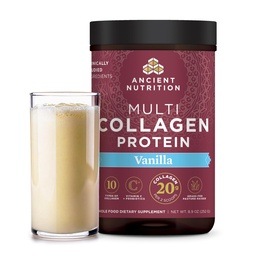 Ancient Nutrition Collagen Peptydes Powder, Multi Colagen Protein, Kobiety i mężczyźni, Witamina C, Probiotyki, Zhydrolizowane Kolagen, Wspiera Skóra, Łączniki, Gut Health, Vanilla, 24 Służenie