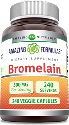 Amazing Buildas Bromelain 500mg 2400 GDU, Veggie Capsules Nether124; Non-GMO Nether124; Gluten Free Nether124; Made in USA Nether124; Ideal for Vegetarian (240 Count)