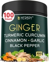 5in1 Ginger and Turmeric Supplements with Ceylon Cynamon, Czosnek - trawienie, immunologiczne, Wsparcie zdrowia mózgu i serca - 100 Kapsułki wegańskie