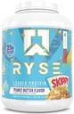 RYSE w proszku z białkami nasyconymi - Masło orzechowe Skippy - 25g Izolacja białka serwatki & Koncentracja z włóknem prebiotycznym & MCTs - Niskie węglowodory, niski cukier, Przyjazny do spożycia - 54 Słupki / 4 Lb Tub