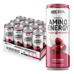 Optimum Nutrition Amino Energy Sflaging Hydration Drink, Electrolytes, Kofeina, Amino Acids, BCAA, Sugar Free, Juicy Cherry, 12 Fl Oz, 12 Pack (Packaging May Vary)